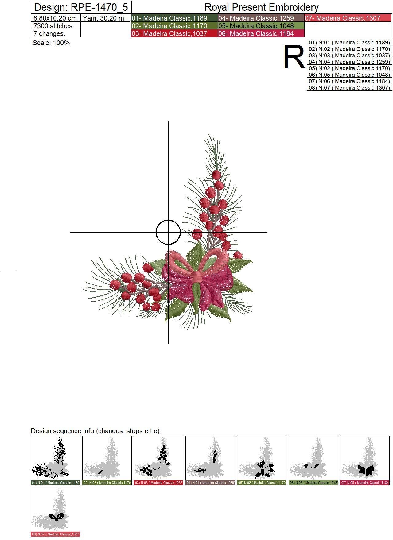 Christmas Corner Embroidery Design with bow - 2 sizes