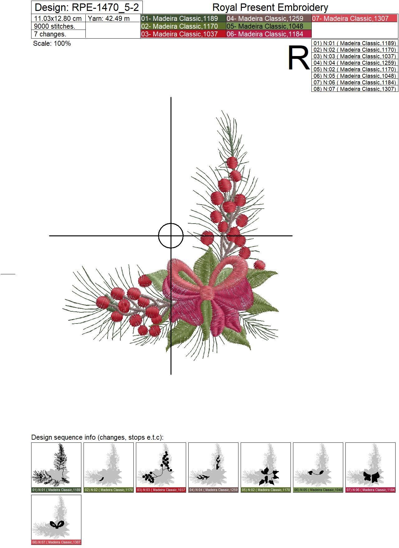 Christmas Corner Embroidery Design with bow - 2 sizes