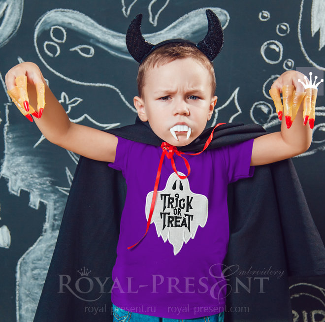 Trick or Treat Ghost Applique Machine Embroidery Design - 4 sizes RPE-1472