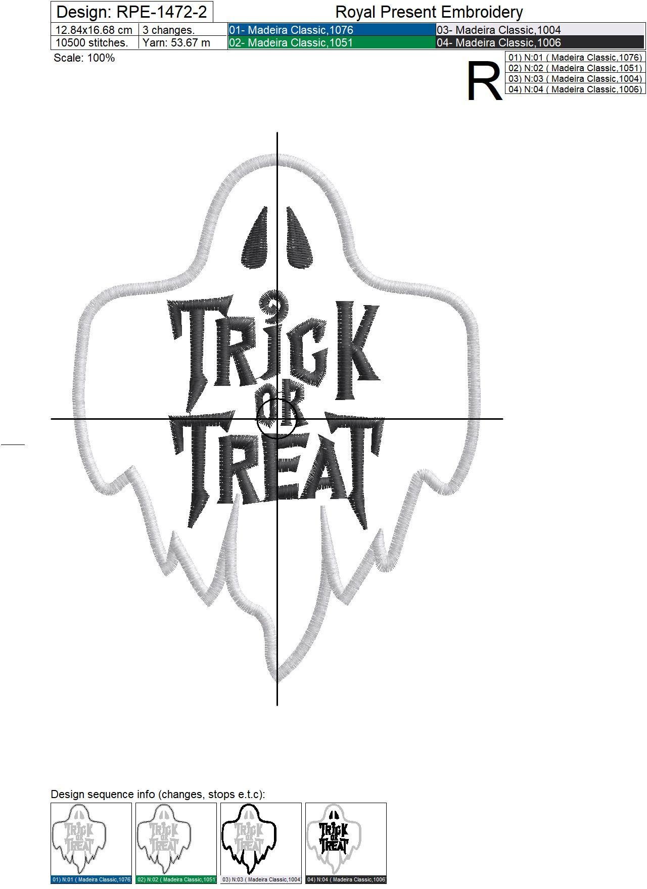 Trick or Treat Ghost Applique Machine Embroidery Design - 4 sizes