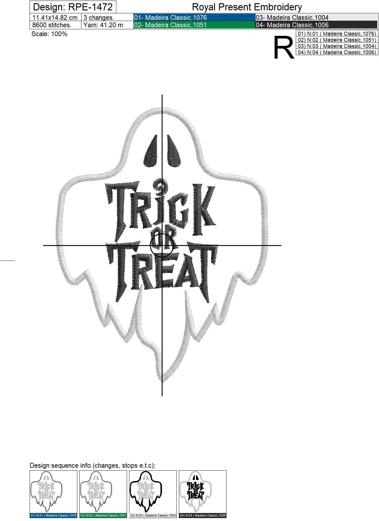 Trick or Treat Ghost Applique Machine Embroidery Design - 4 sizes