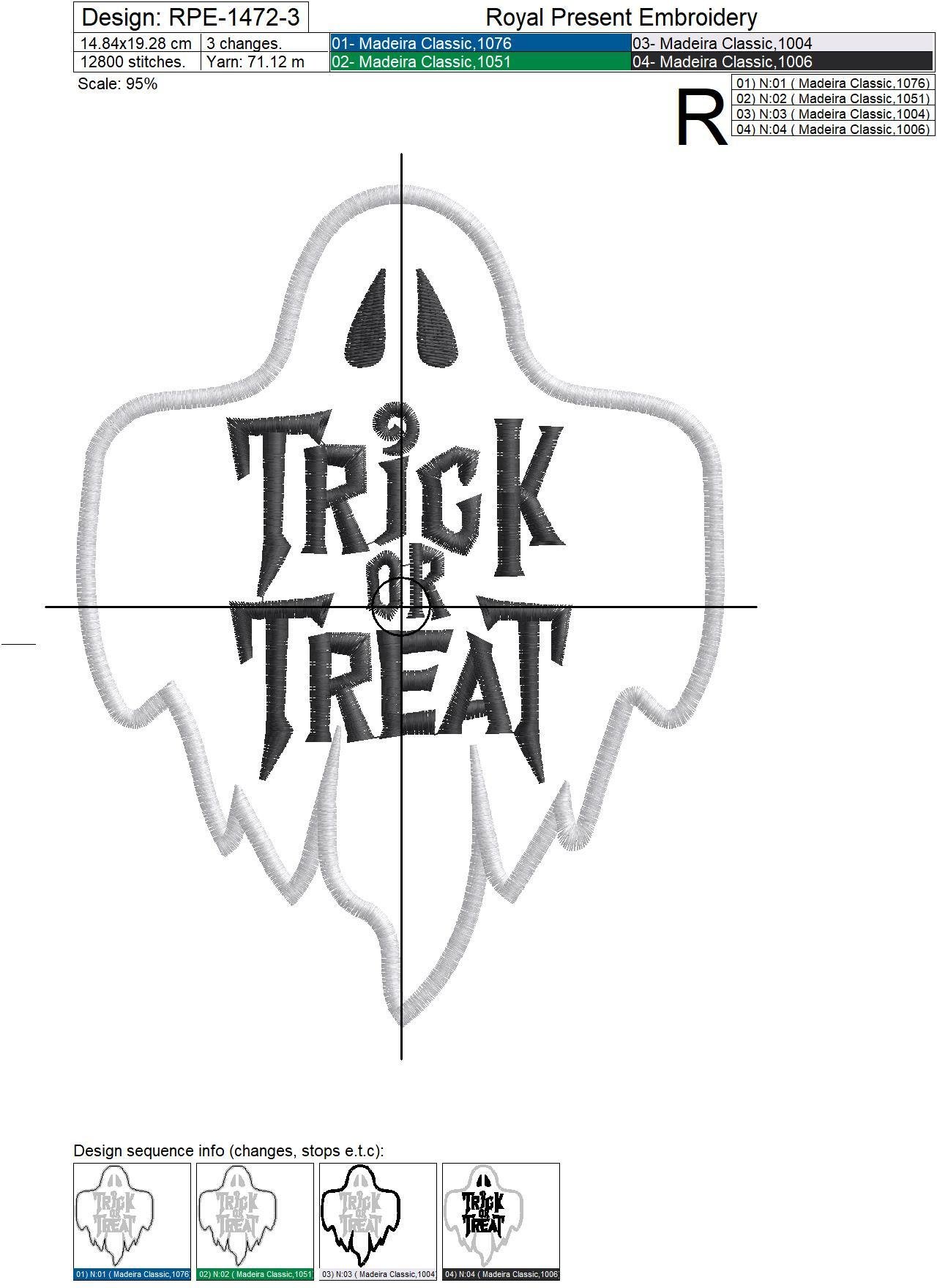 Trick or Treat Ghost Applique Machine Embroidery Design - 4 sizes