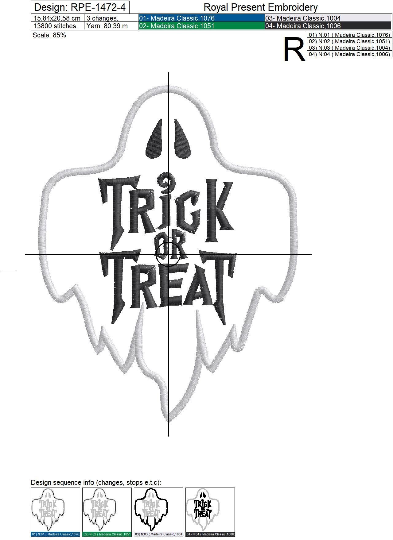 Trick or Treat Ghost Applique Machine Embroidery Design - 4 sizes