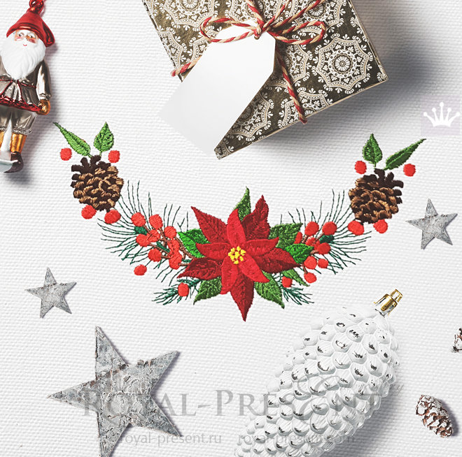 Poinsettia Garland Machine Embroidery Design - 2 sizes RPE-1477
