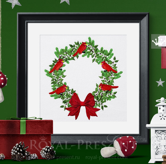 Christmas Festive Wreath Machine Embroidery Design - 7 sizes RPE-1479