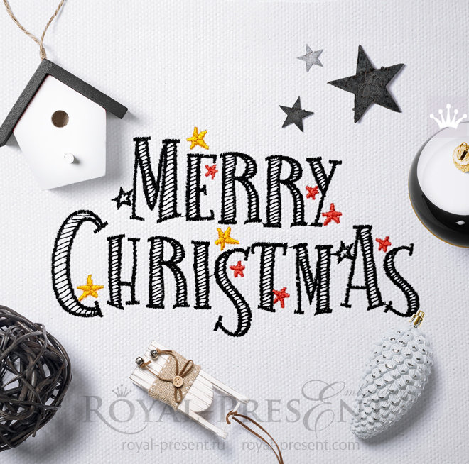 Merry Christmas inscription Embroidery Design - 6 sizes RPE-1480