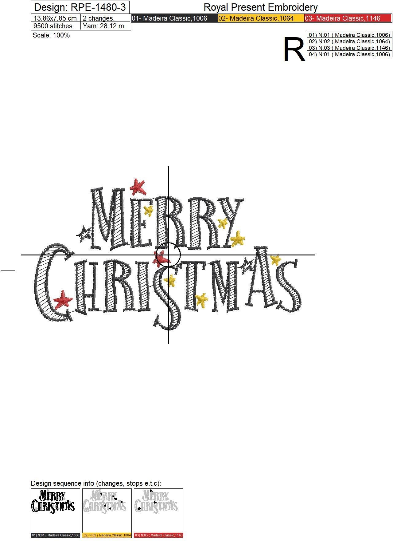 Merry Christmas inscription Embroidery Design - 6 sizes