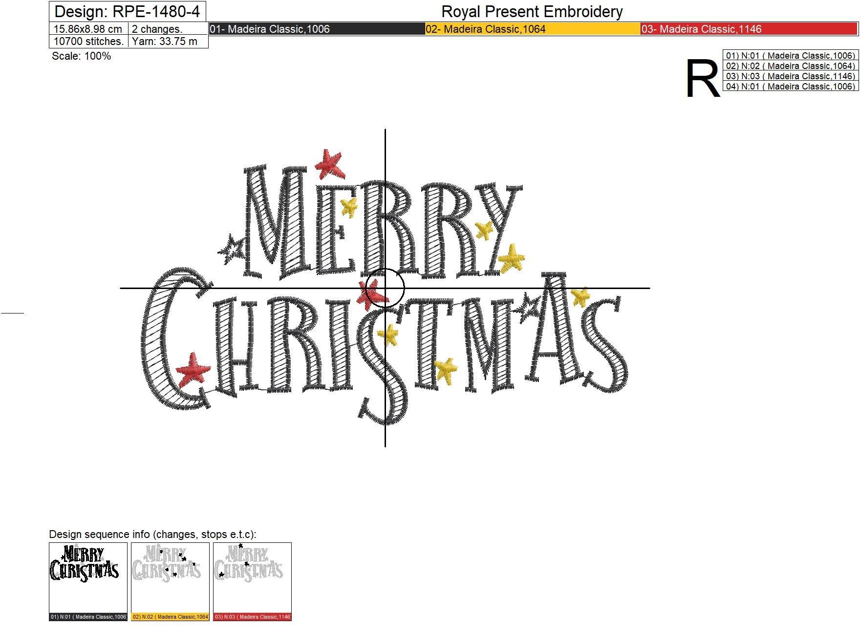 Merry Christmas inscription Embroidery Design - 6 sizes