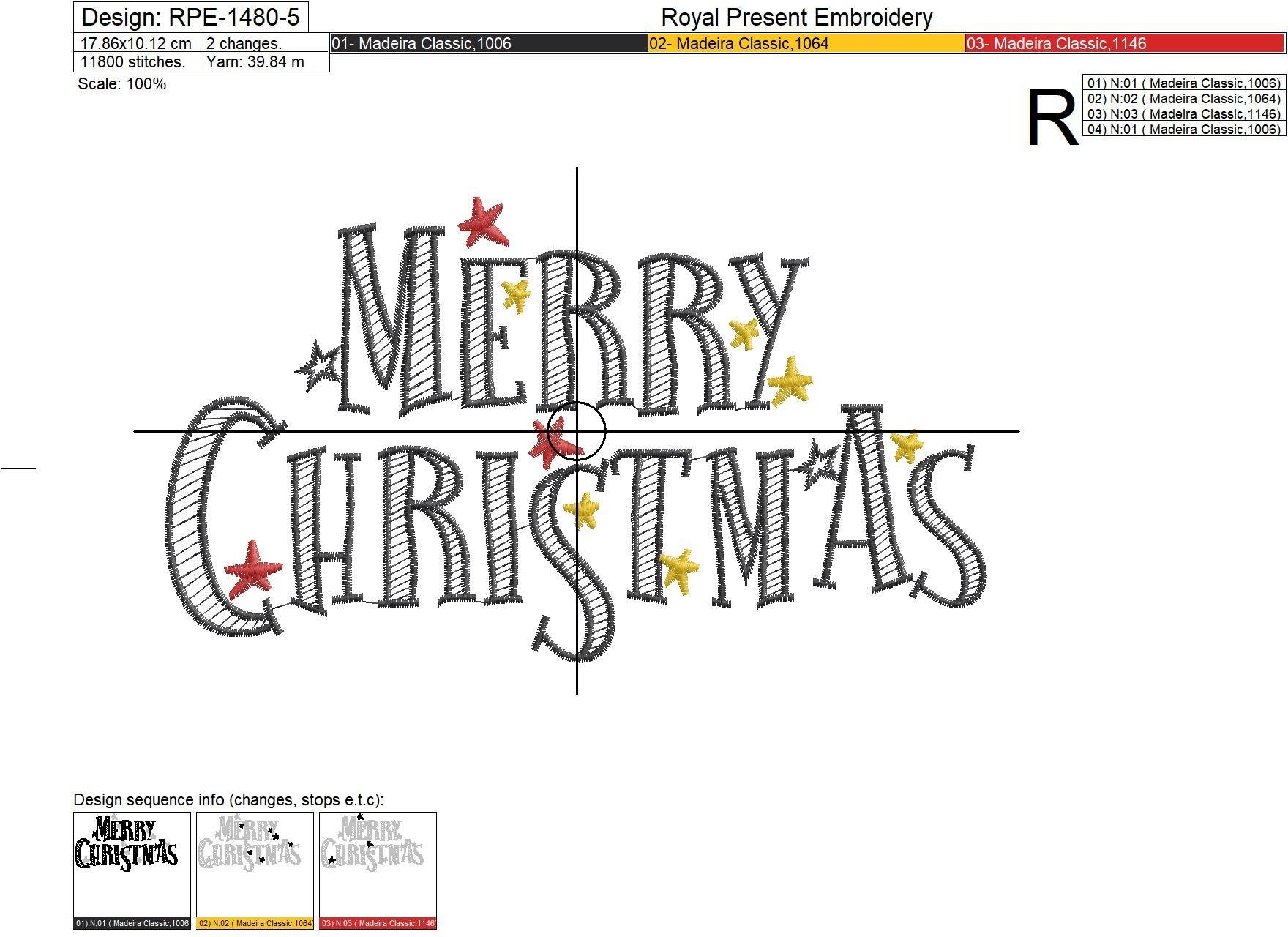 Merry Christmas inscription Embroidery Design - 6 sizes