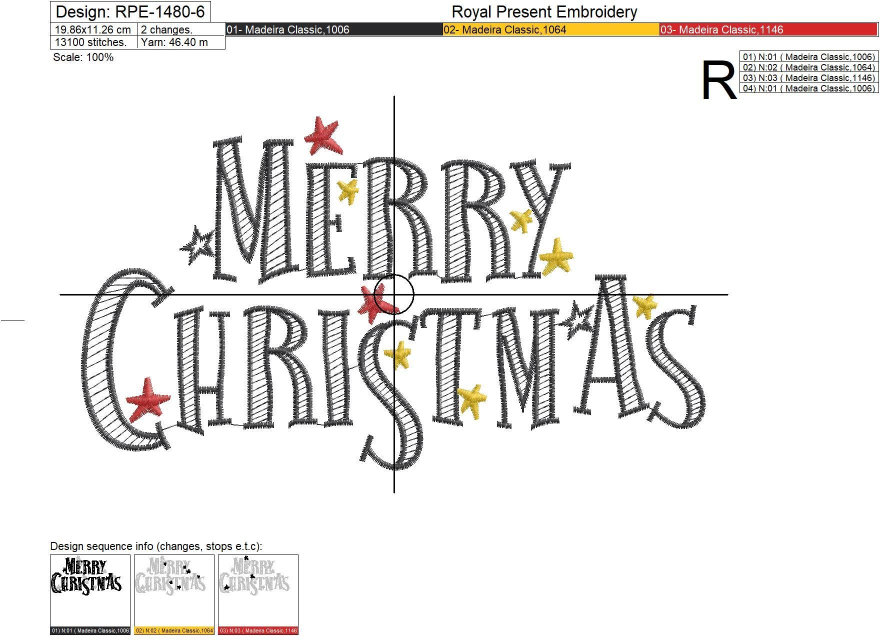 Merry Christmas inscription Embroidery Design - 6 sizes