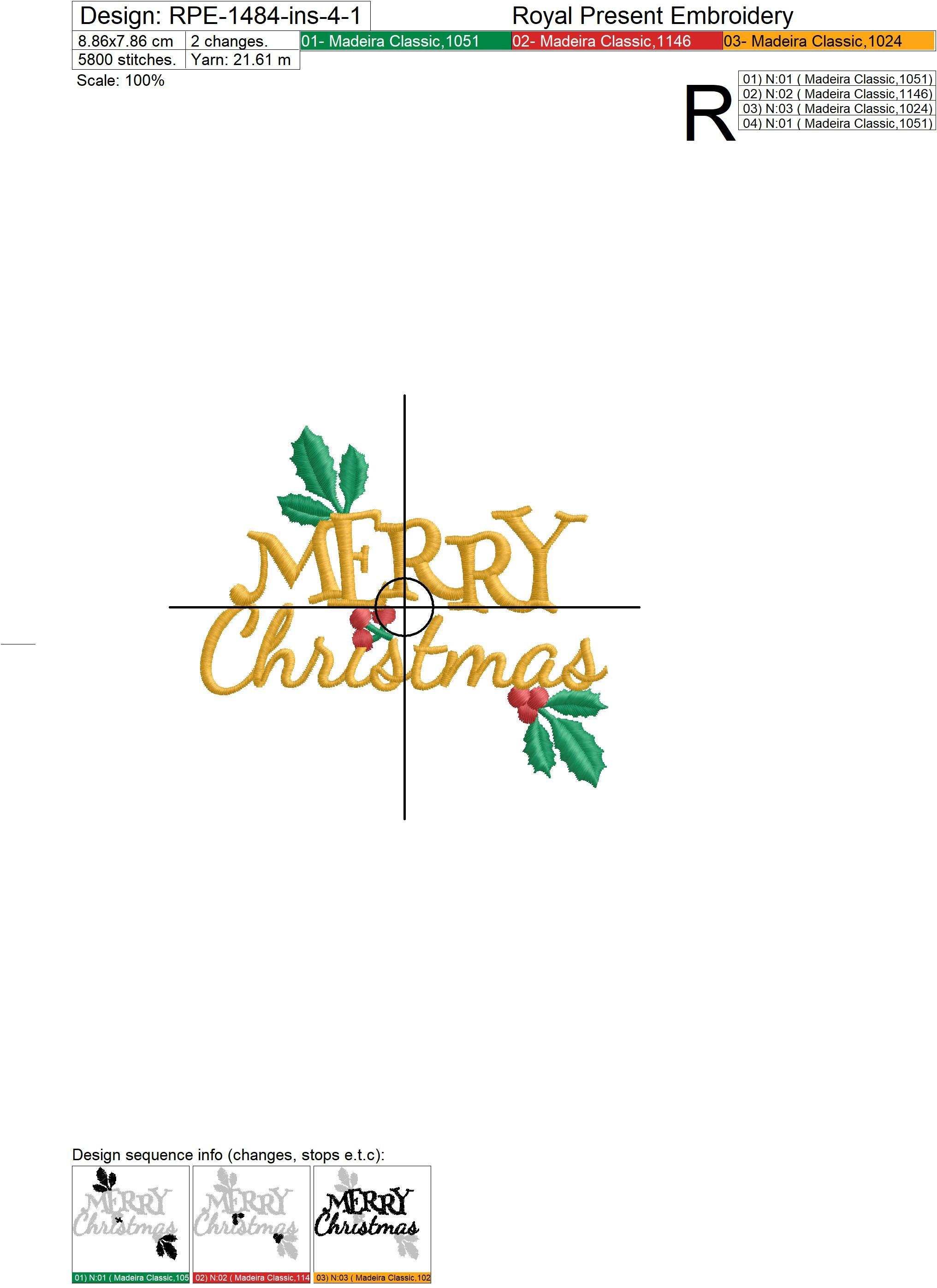 Christmas mistletoe Wreath Machine Embroidery Design - 4 sizes