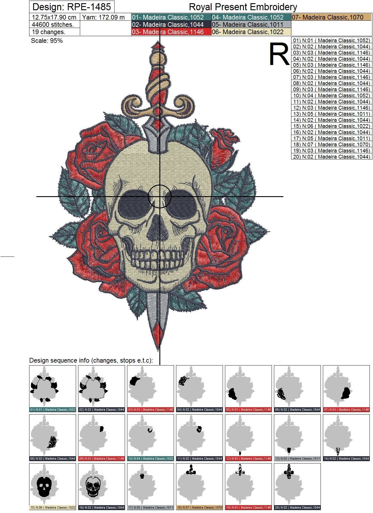Tattoo Skull Machine Embroidery Design
