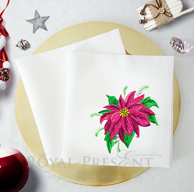 Poinsettia Free Machine Embroidery Design - 2 sizes RPE-1499