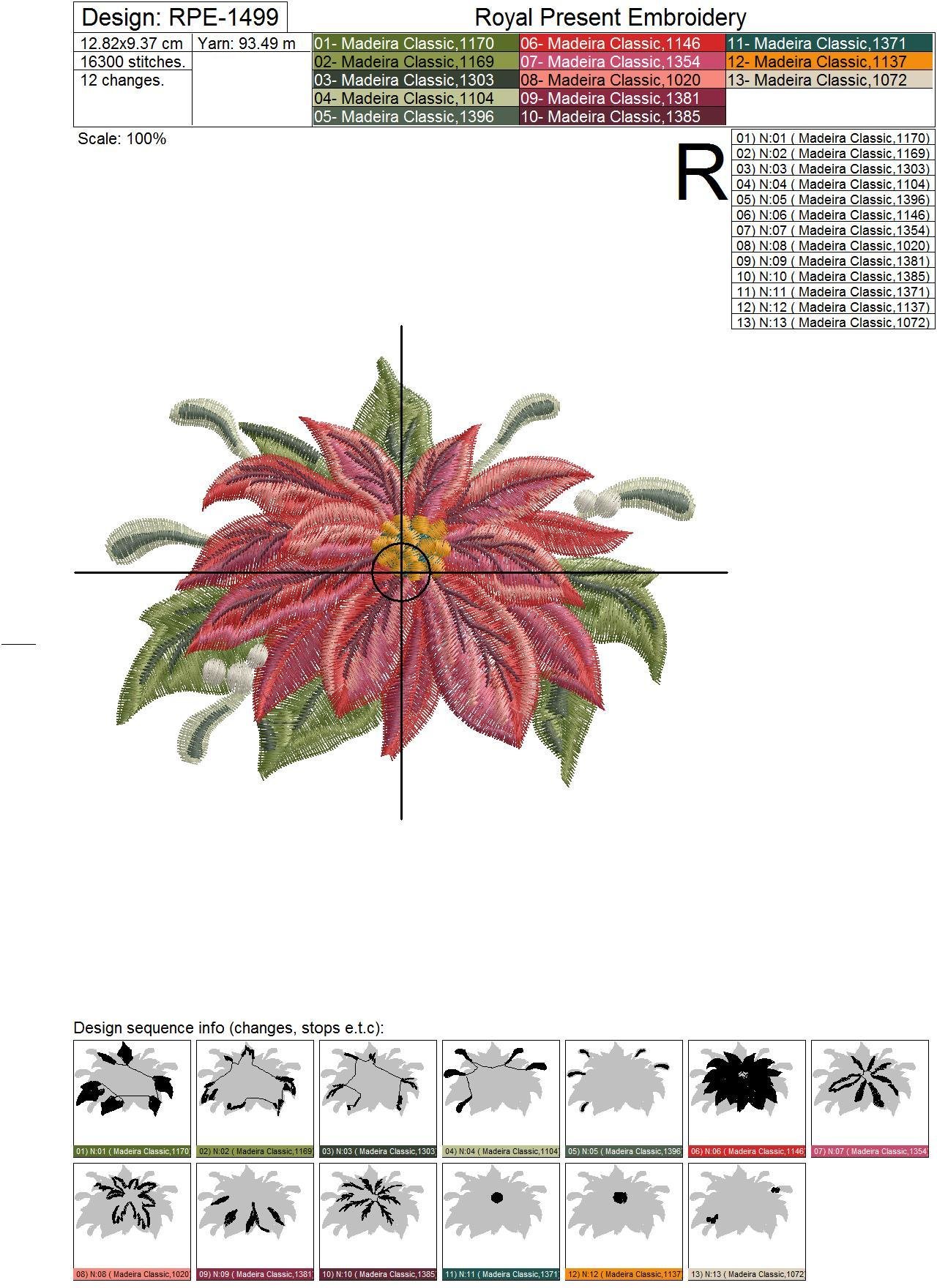 Poinsettia Free Machine Embroidery Design - 2 sizes