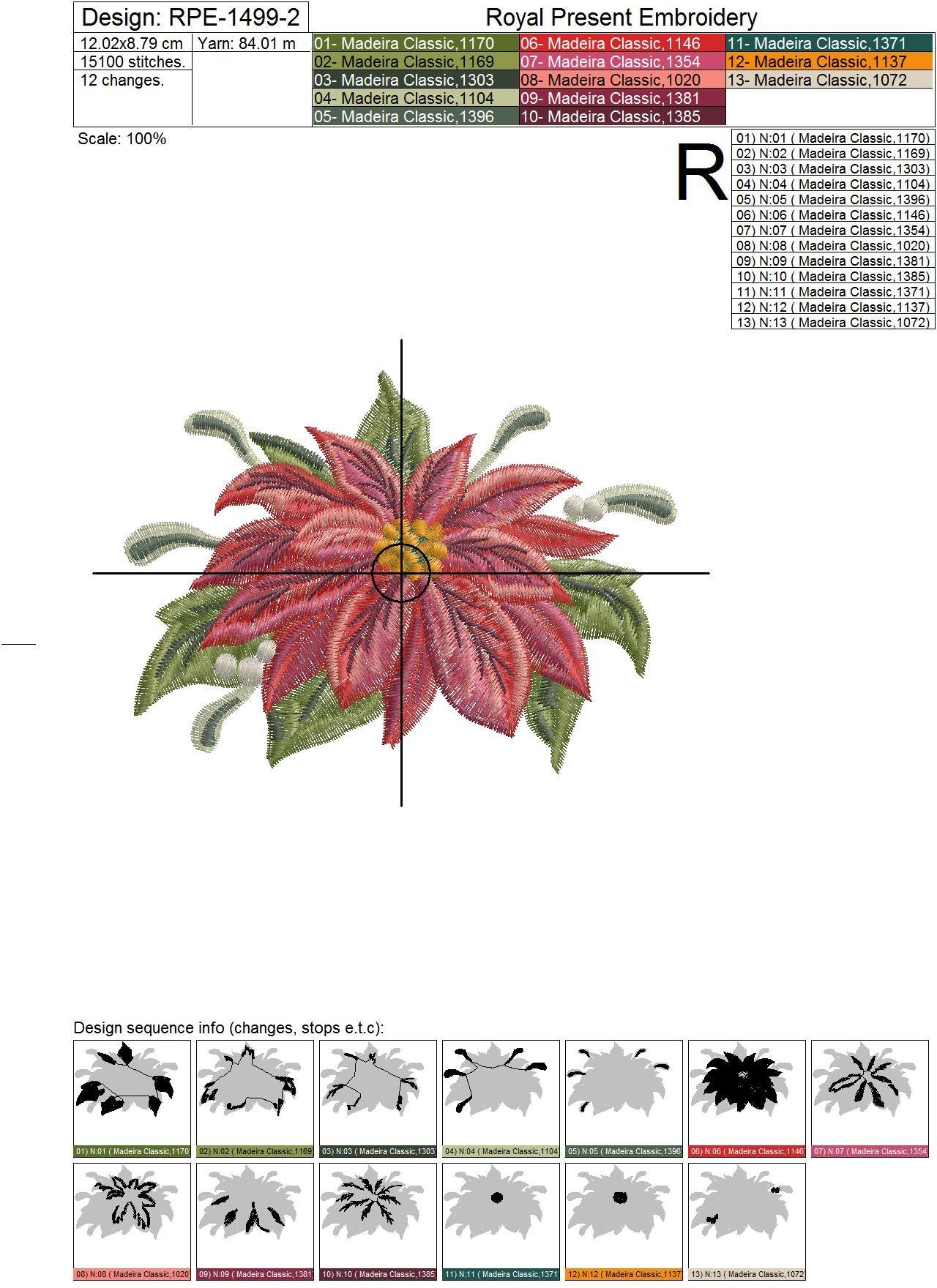 Poinsettia Free Machine Embroidery Design - 2 sizes