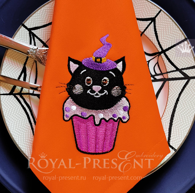 Halloween Cat Cupcake Machine Embroidery Design - 3 sizes RPE-1489-3