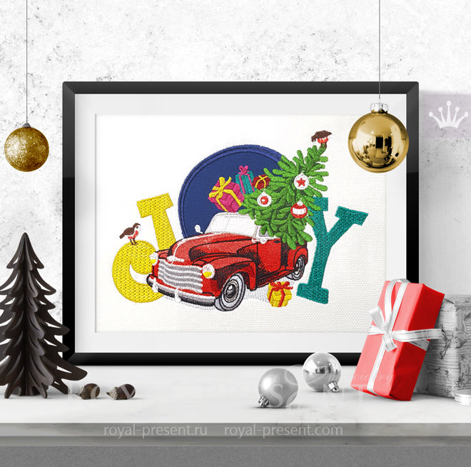 Red Christmas Truck Machine Embroidery Design with applique - 4 sizes RPE-1483