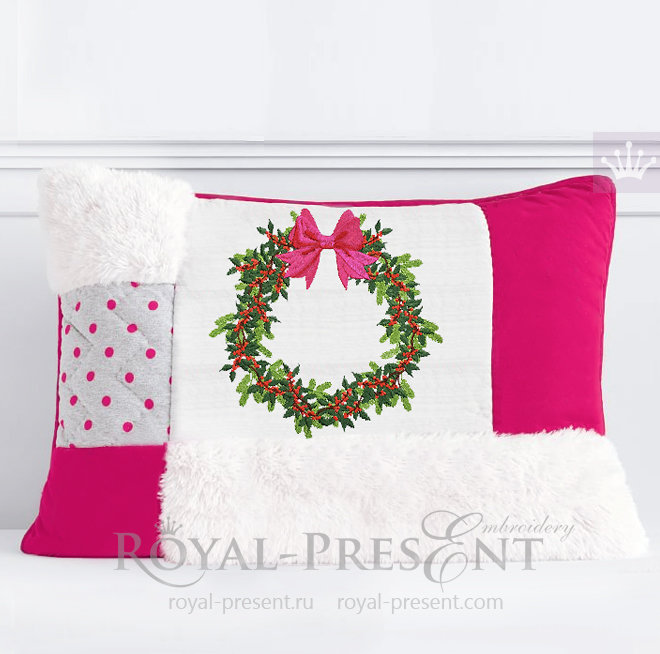Machine Embroidery Design Christmas wreath with berry - 5 sizes RPE-1482