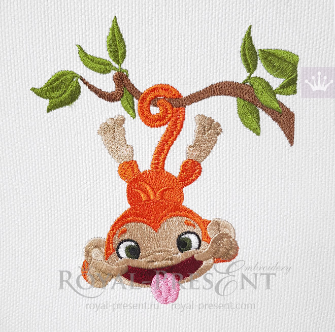 Machine Embroidery Design Cute baby monkey hamming on a tree RPE-453