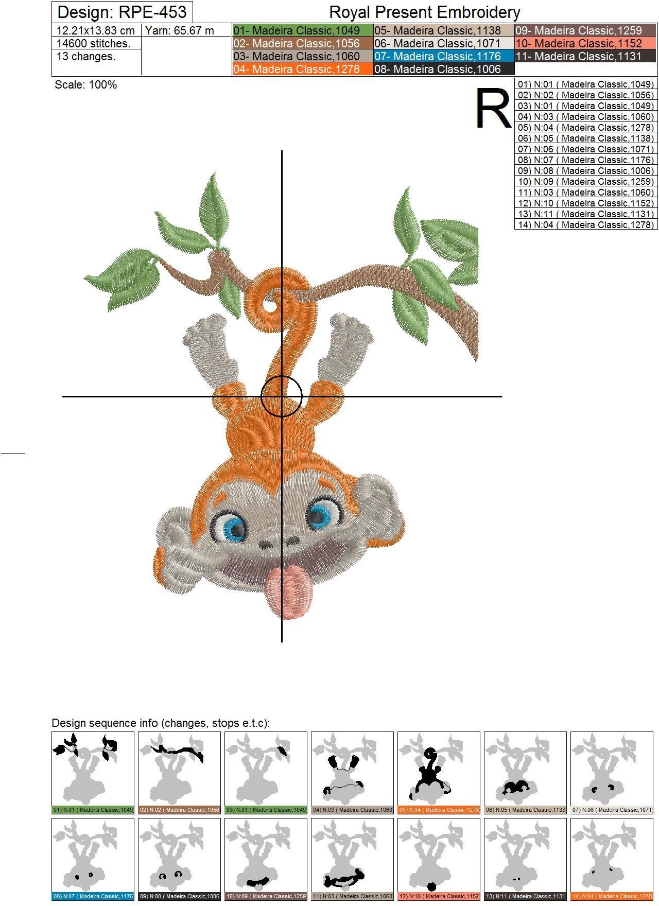 Machine Embroidery Design Cute baby monkey hamming on a tree