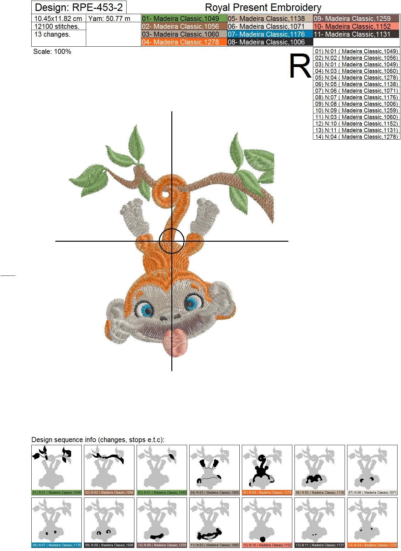 Machine Embroidery Design Cute baby monkey hamming on a tree