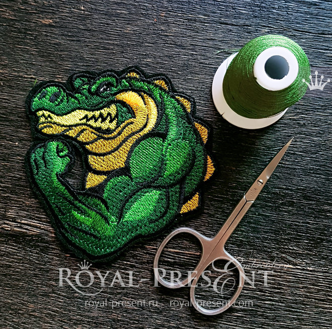Crocodile Bodybuilder Machine Embroidery Design - 2 sizes RPE-1495