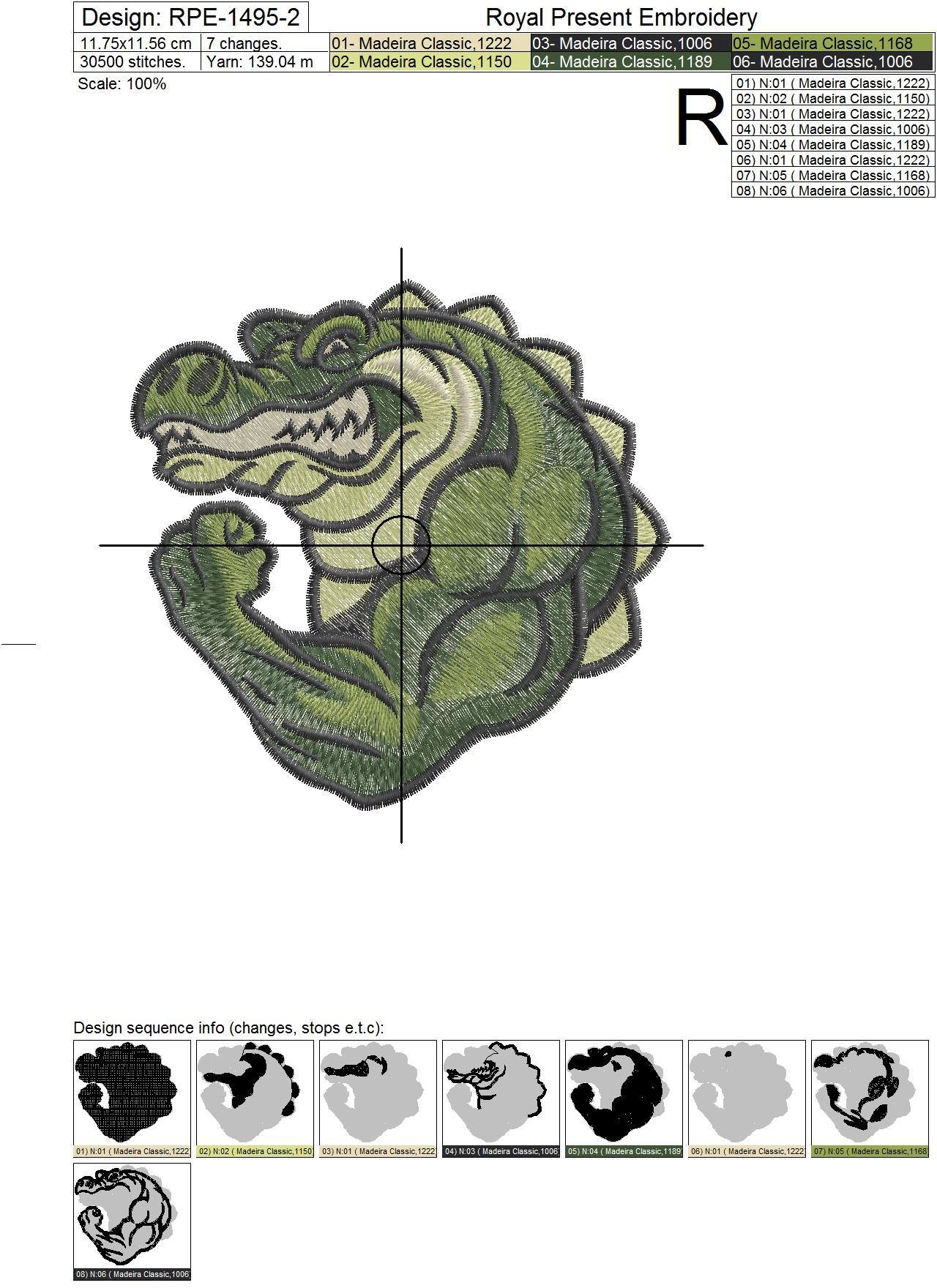 Crocodile Bodybuilder Machine Embroidery Design - 2 sizes