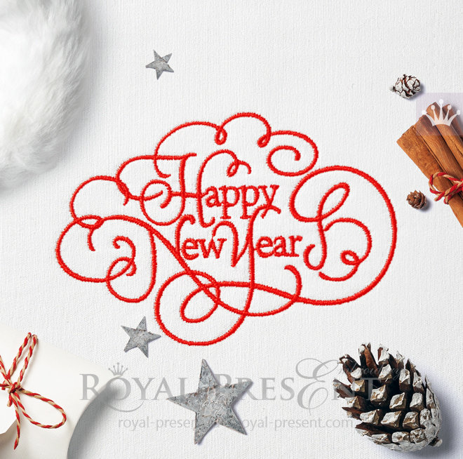 Happy New Year Inscription Machine Embroidery Design - 5 sizes RPE-478