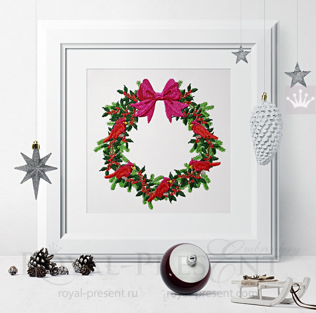 Machine Embroidery Design Christmas Festive Wreath - 3 sizes RPE-1481