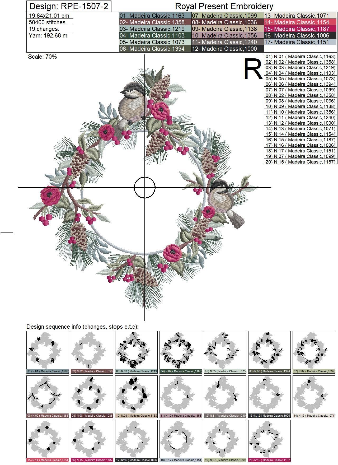 Winter Bouquet and Gray Tit Embroidery Design - 5 sizes