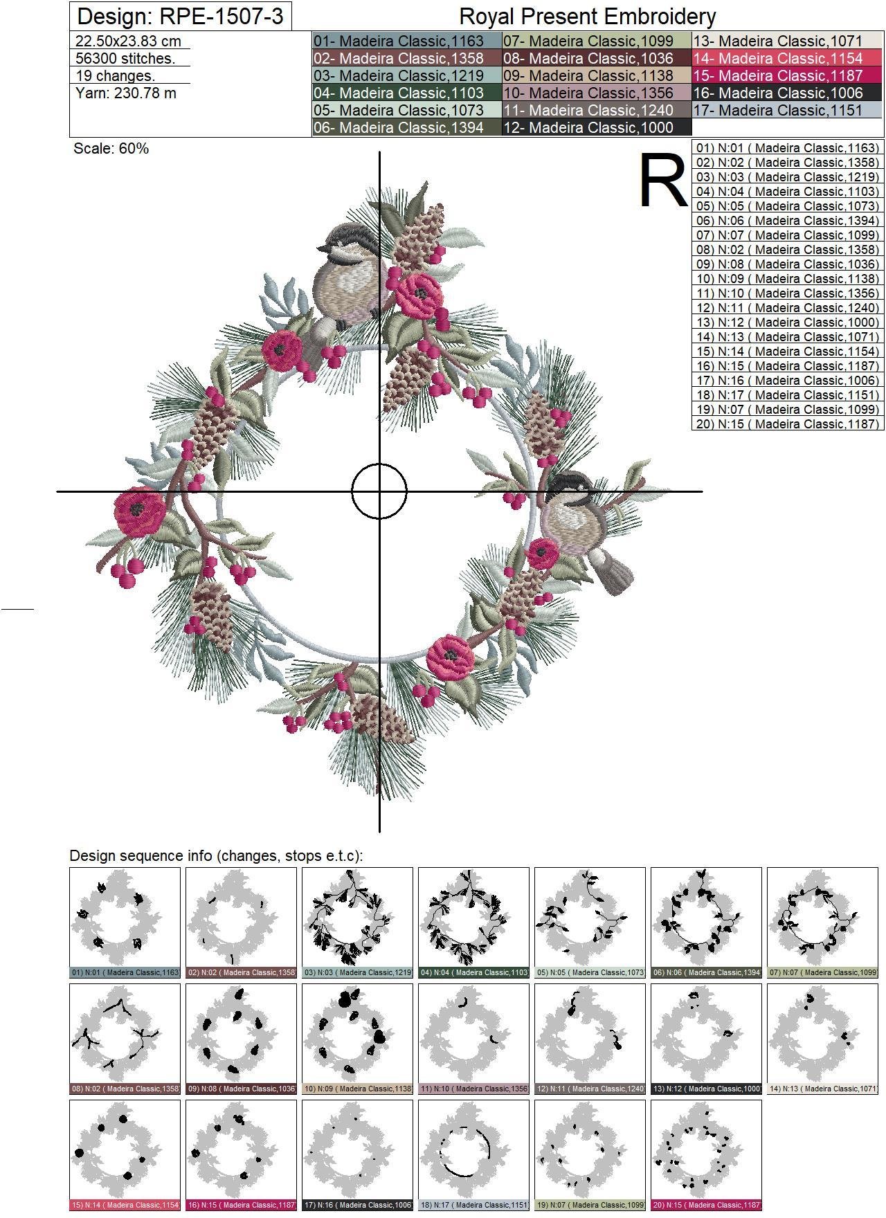 Winter Bouquet and Gray Tit Embroidery Design - 5 sizes