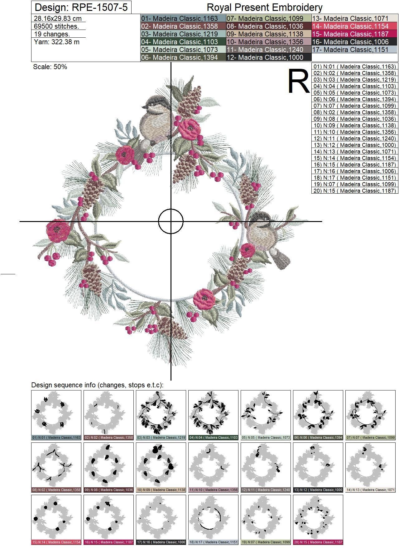 Winter Bouquet and Gray Tit Embroidery Design - 5 sizes