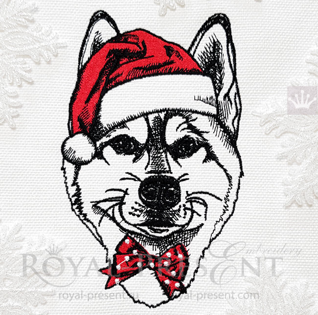 Machine Embroidery Design Christmas Husky dog - 4 sizes RPE-1540