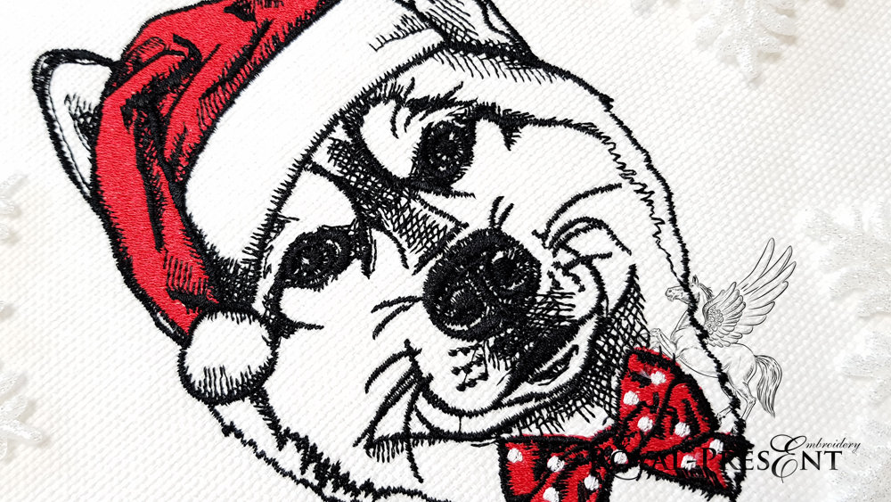 Machine Embroidery Design Christmas Husky dog - 4 sizes