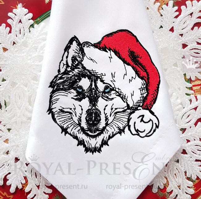 Christmas Husky dog Machine Embroidery Design - 3 sizes RPE-1516