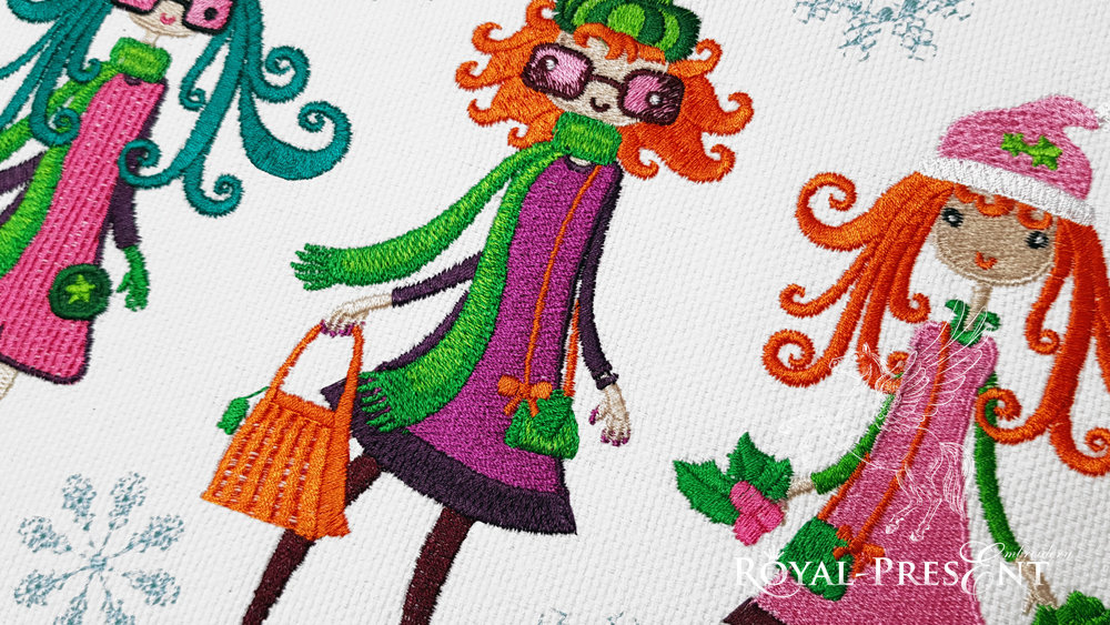 Winter Fashion Girls Machine Embroidery Designs