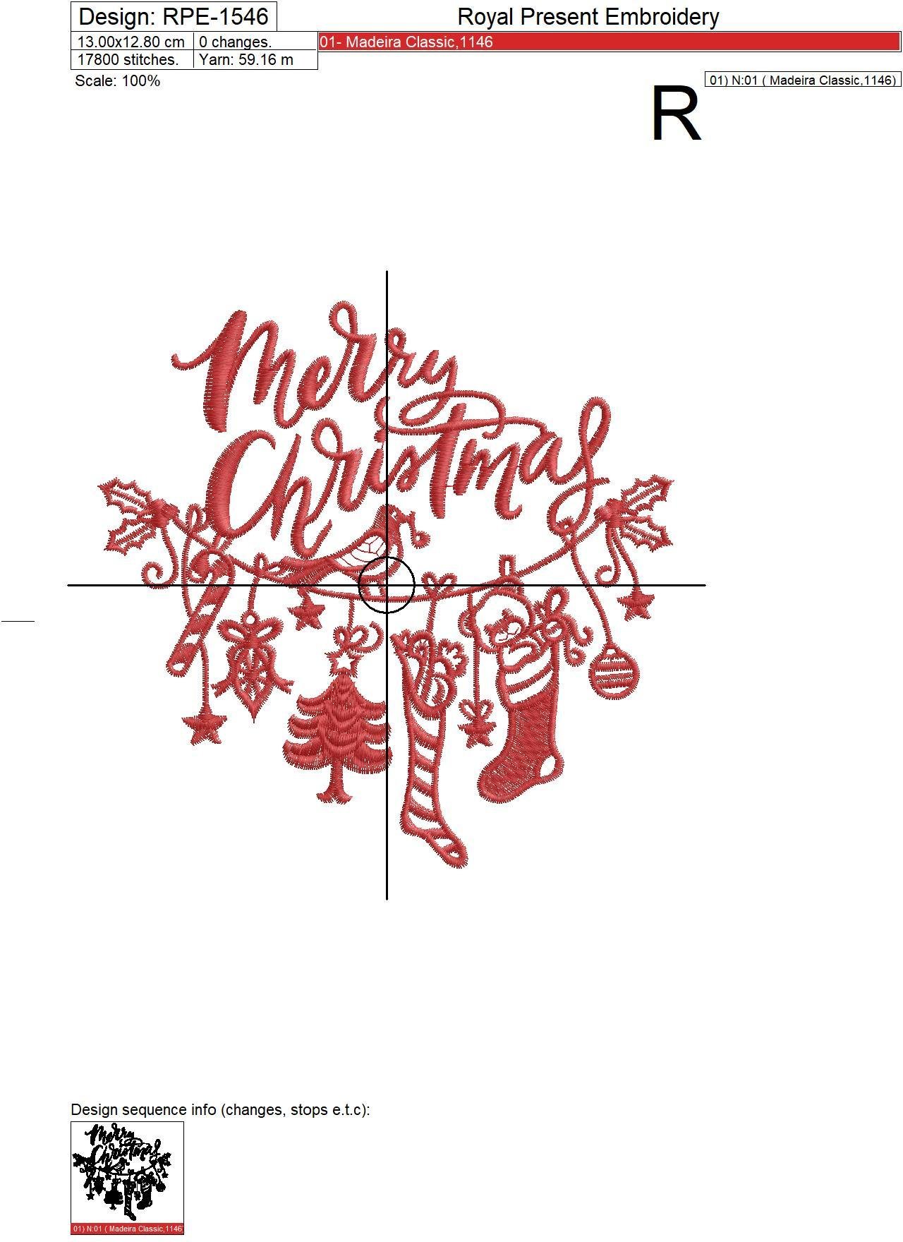 Merry Christmas Hanging Machine Embroidery Design - 4 sizes