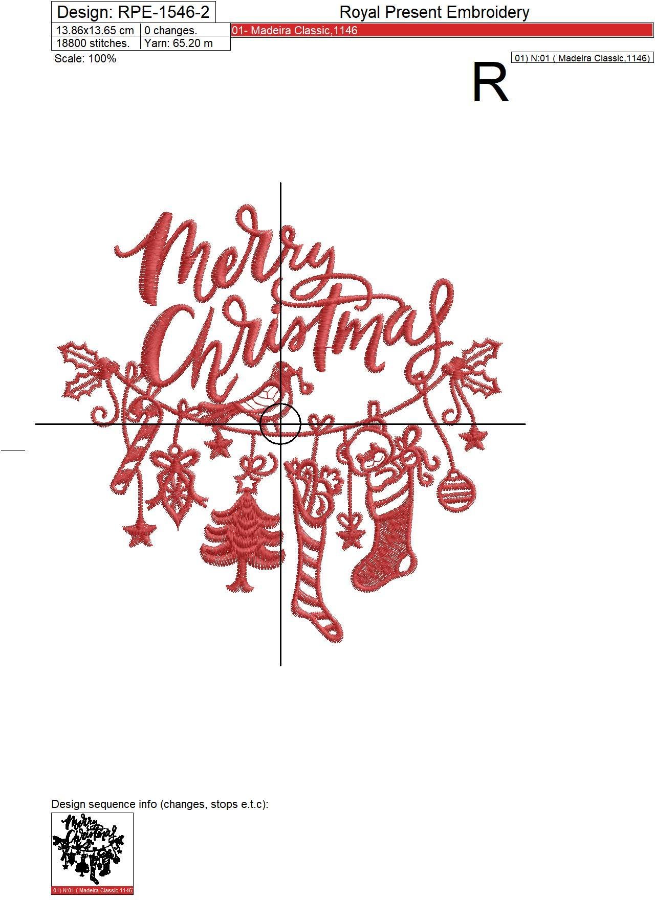 Merry Christmas Hanging Machine Embroidery Design - 4 sizes