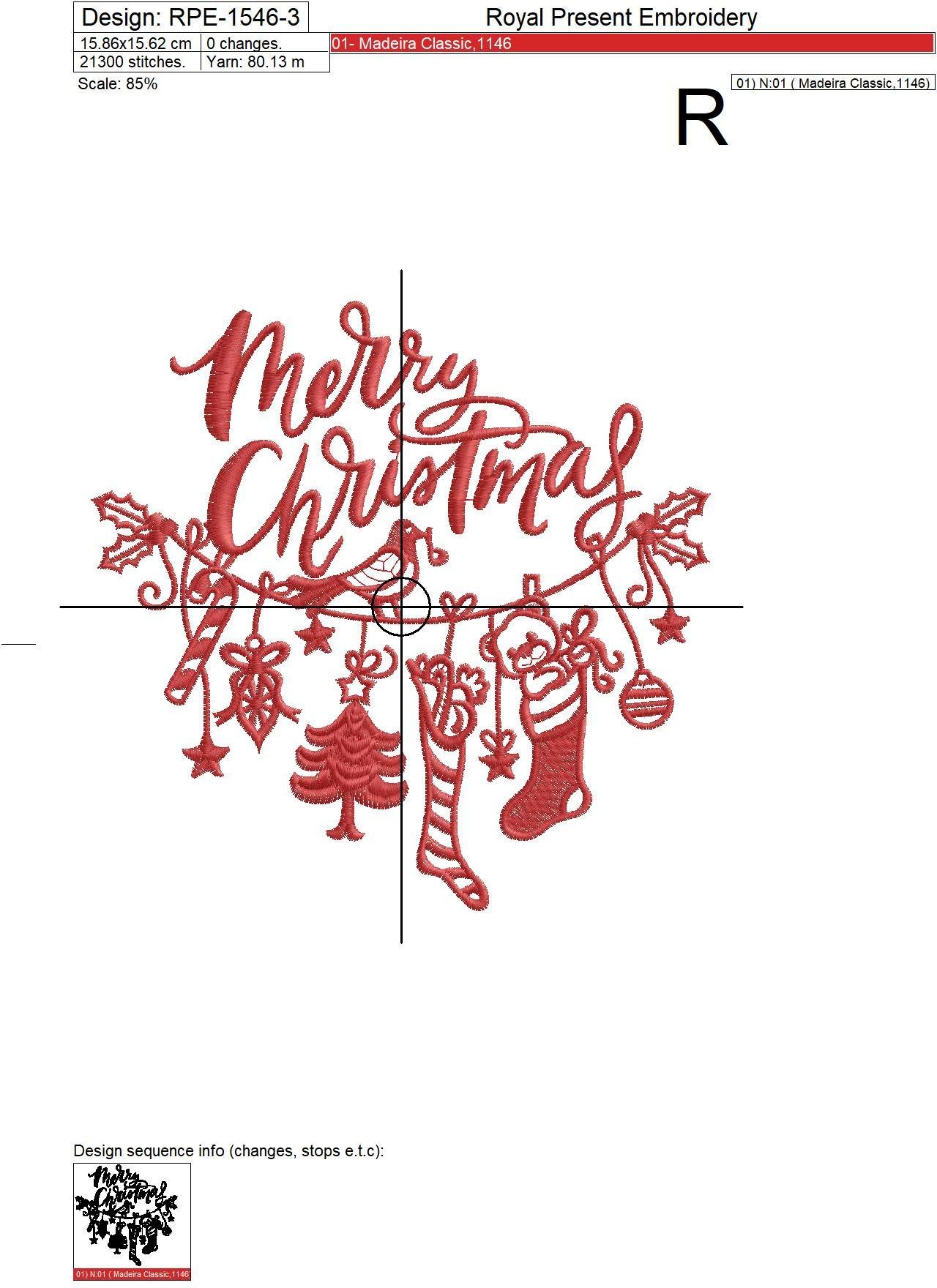 Merry Christmas Hanging Machine Embroidery Design - 4 sizes