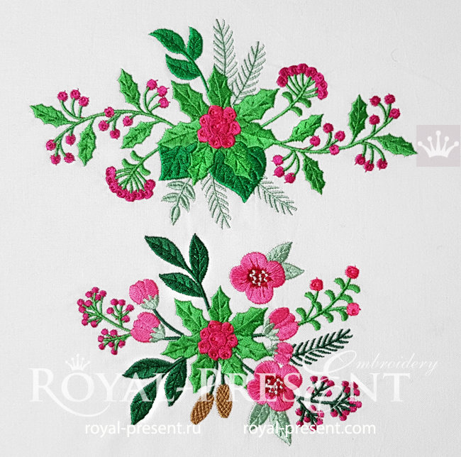 Christmas Bouquets Machine Embroidery Designs - 3 sizes
