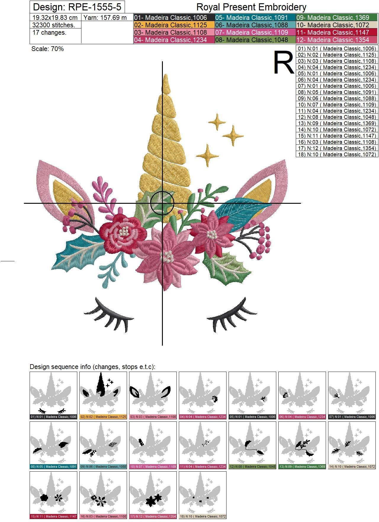 Christmas Unicorn Embroidery Design - 5 sizes
