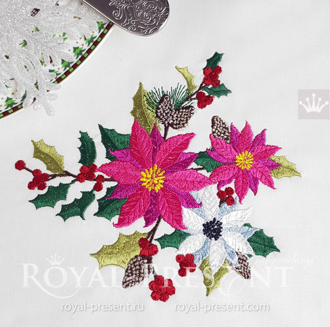 Winter floral bouquet Embroidery Design - 4 sizes RPE-1562