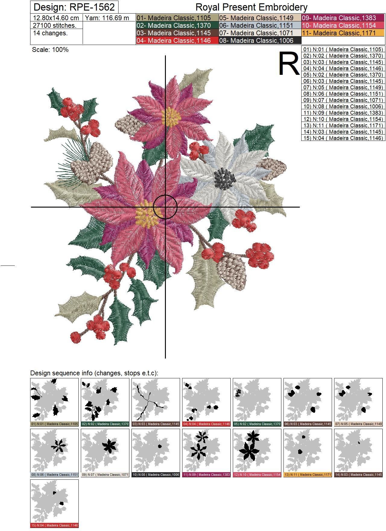 Winter floral bouquet Embroidery Design - 4 sizes