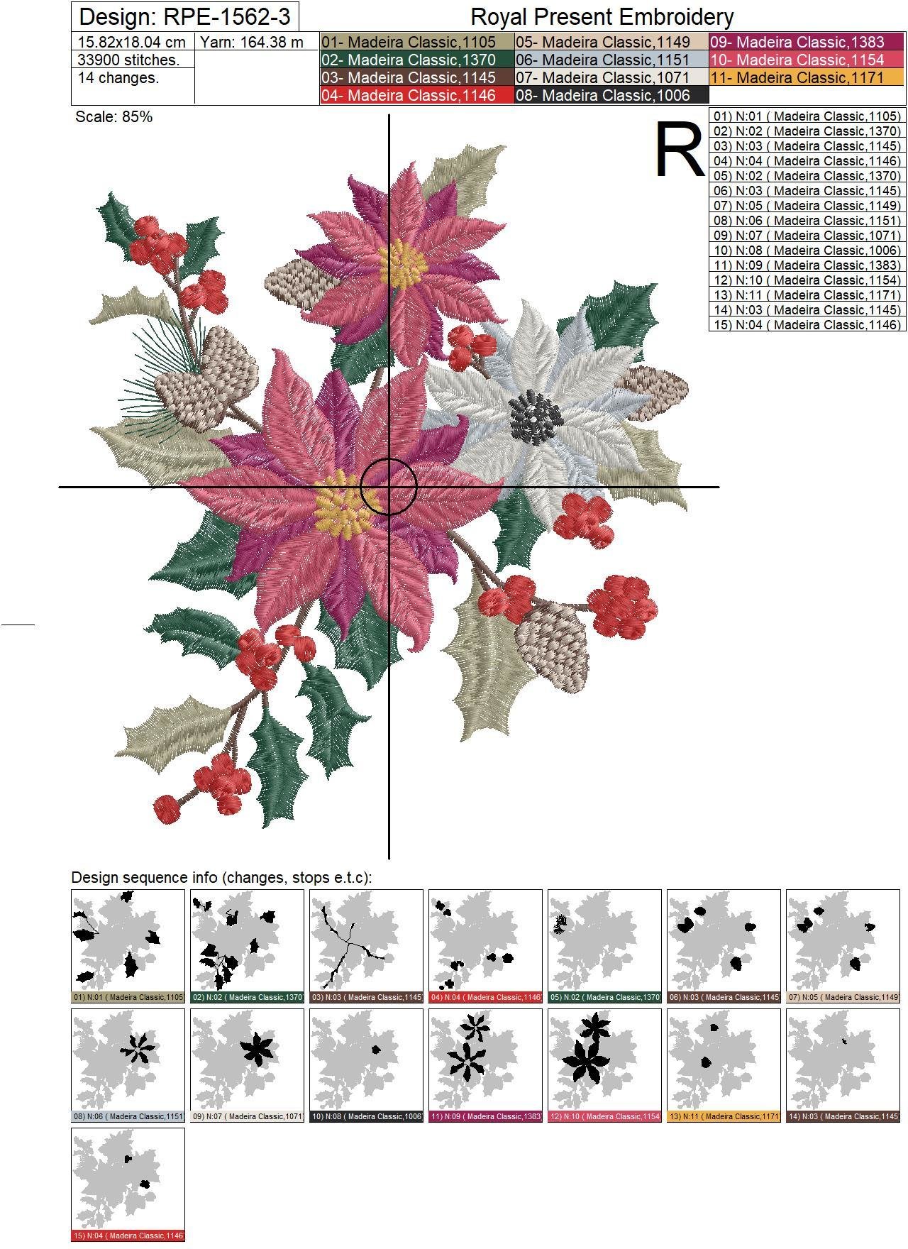 Winter floral bouquet Embroidery Design - 4 sizes