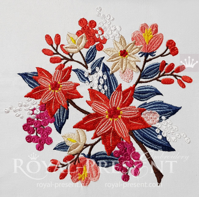 Winter Poinsettias Machine Embroidery Design - 3 sizes RPE-1565