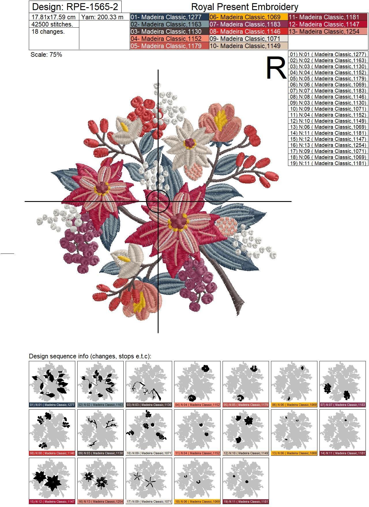 Winter Poinsettias Machine Embroidery Design - 3 sizes