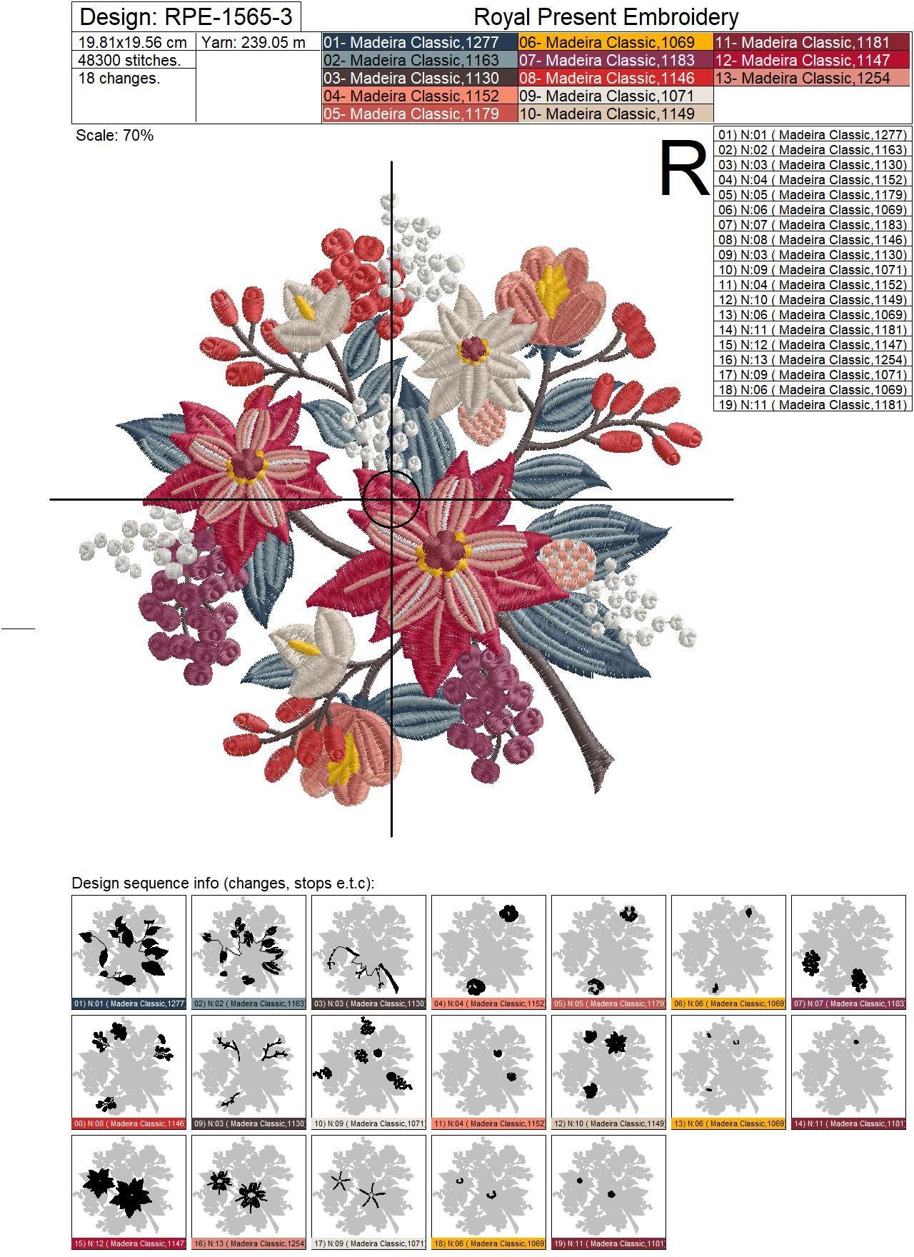 Winter Poinsettias Machine Embroidery Design - 3 sizes