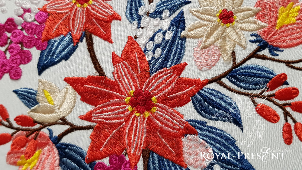 Winter Poinsettias Corners Machine Embroidery Designs - 3 sizes