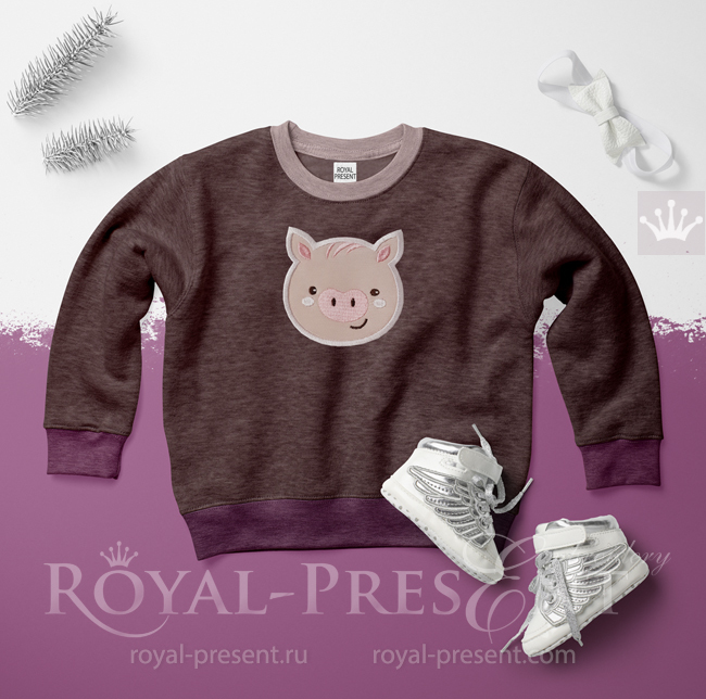 Piglet Face Applique machine embroidery design RPE-1599