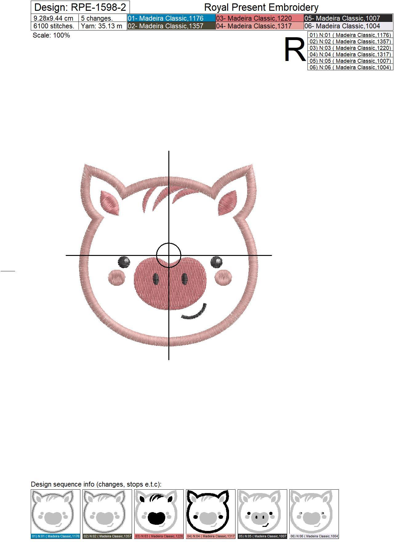 Piglet Face Applique machine embroidery design